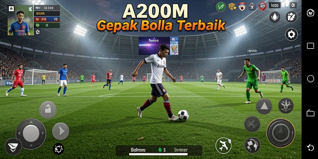 Screenshot A200M menunjukkan pertandingan sepak bola yang mendebarkan.
