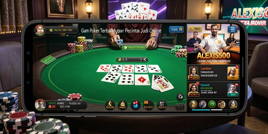 Screenshot ALEXIS500 menampilkan gameplay poker yang mendebarkan.