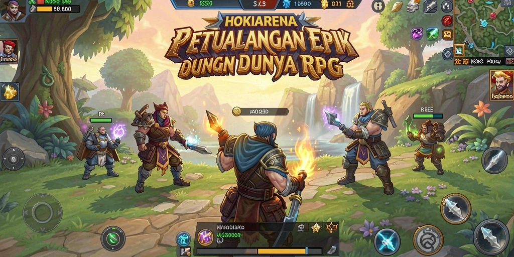 Gameplay HOKIARENA menampilkan pertempuran epik dan karakter unik.
