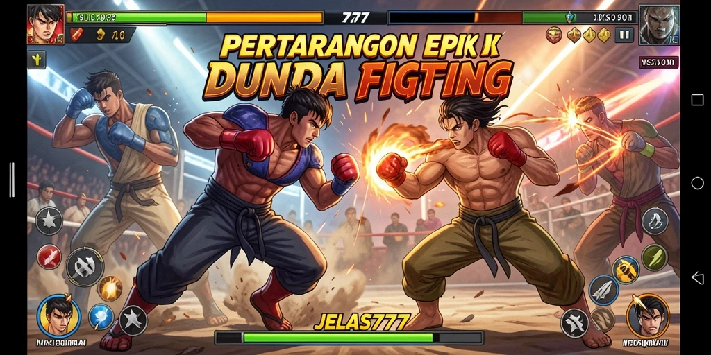 Tampilan pertarungan seru dari JELAS777 dengan karakter yang dinamis.