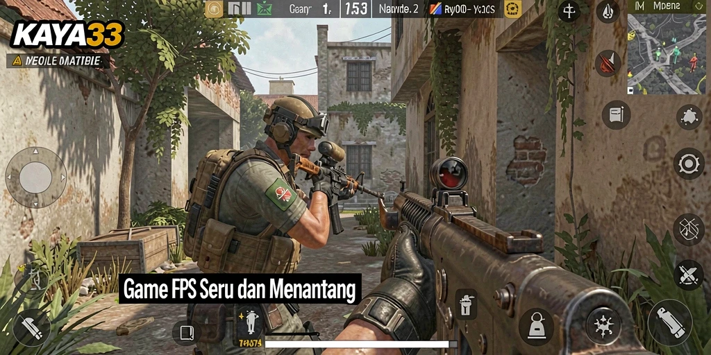 Tangkapan layar utama KAYA33 menampilkan aksi gameplay intens dalam pertempuran FPS.