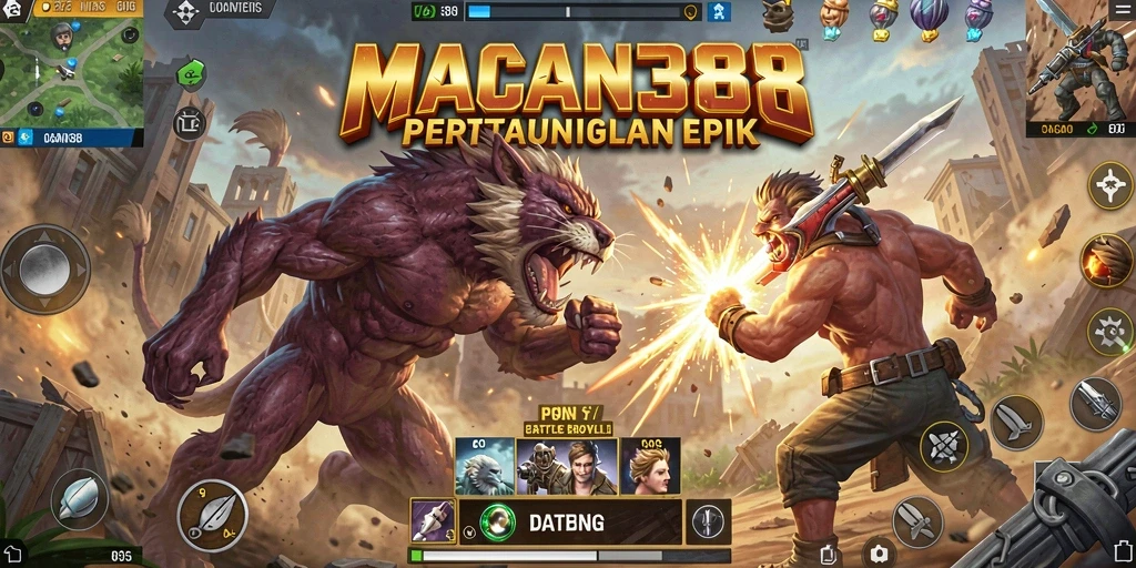Tampilan aksi seru dalam gameplay Battle Royale MACAN388.