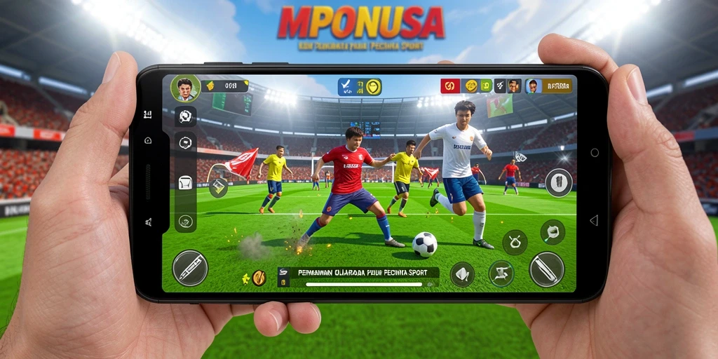 Screenshot utama MPONUSA menunjukkan aksi seru dalam permainan olahraga.