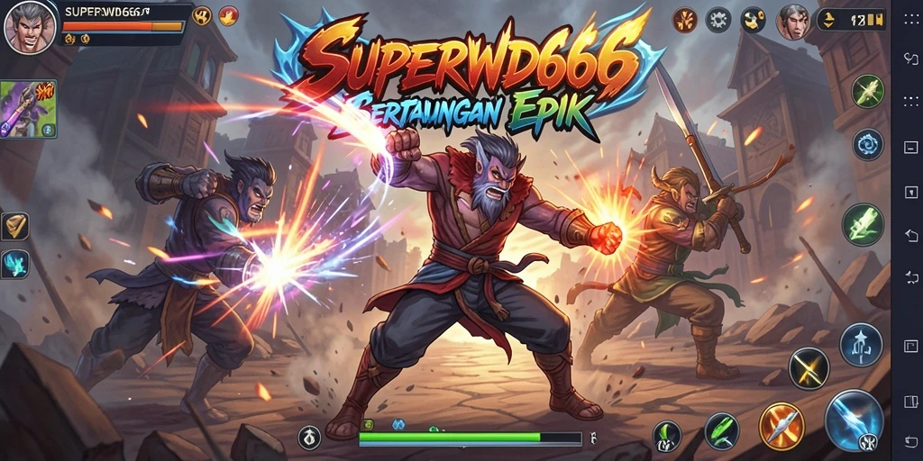 Tampilan gameplay pertarungan yang dinamis dan mengesankan di SUPERWD666.